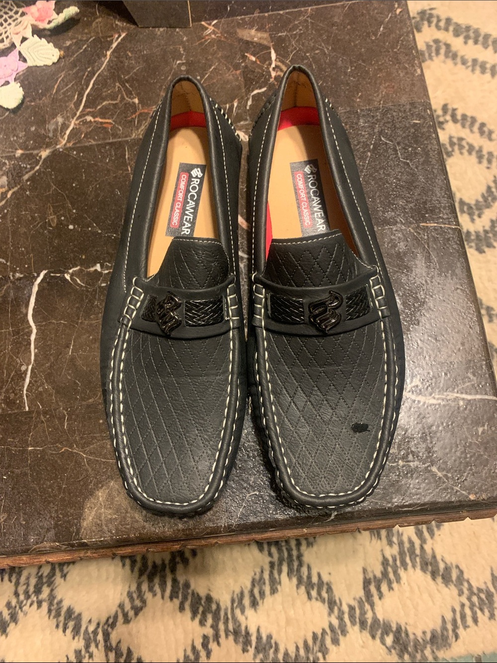 Rocawear Black Quilted Slip-On Moccasins with Decorative Bit